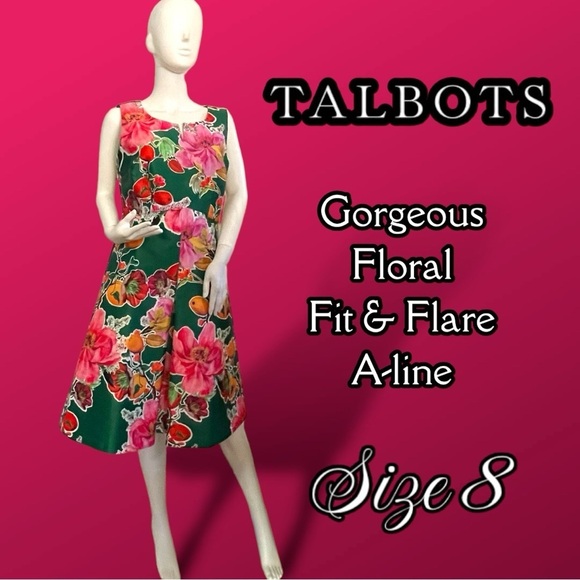 Talbots Dresses & Skirts - Talbots Green Floral Fit & Flare A-Line Dress - Size 8